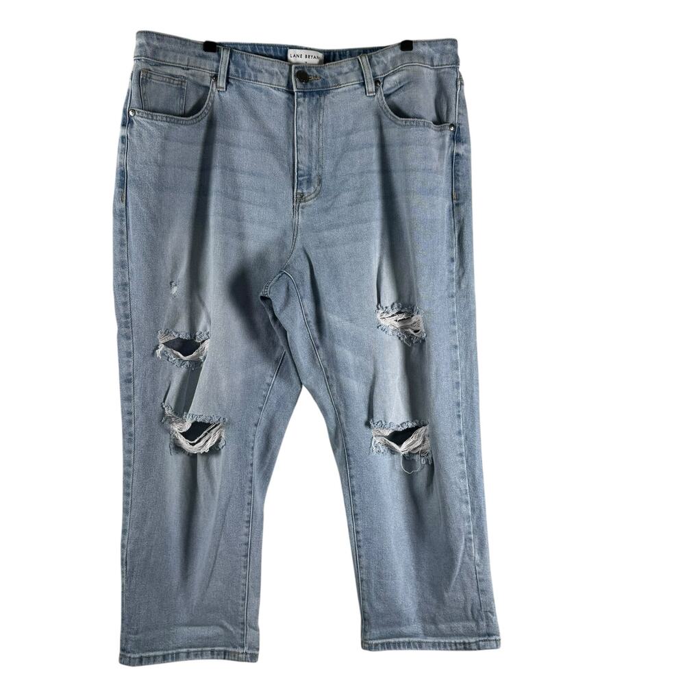 Lane Bryant Womens Blue Mid Rise Distressed Cotton Capri Boyfriend Jeans Size 14